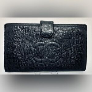 Black Leather Chanel Wallet Bi Fold.